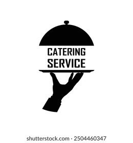 black catering service emblem. concept of outdoor event, luxury cookery, eat, cloche, waitress, fine dining. flat style trend modern logotype graphic