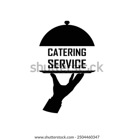 black catering service emblem. concept of outdoor event, luxury cookery, eat, cloche, waitress, fine dining. flat style trend modern logotype graphic