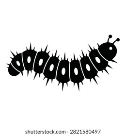 A black caterpillar crawling on a white background, illustration of a worm insect