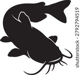 Black catfish, simple silhouette, vector illustration.