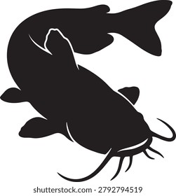 Black catfish, simple silhouette, vector illustration.