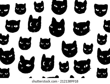 Black cats cartoon seamless pattern. For textile, wallpaper and kids design.