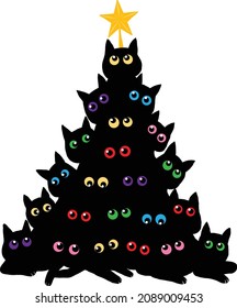 Black cats christmas tree silhouette vector illustration 