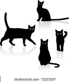 Black Cats! - Black cats with colorful eyes against a white background. Vector Illustration.