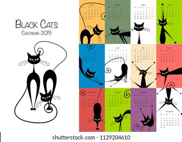 Black cats. Design calendar 2019