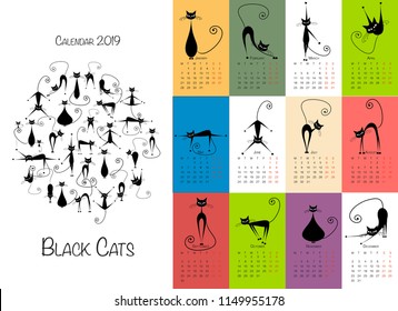 Black cats. Design calendar 2019