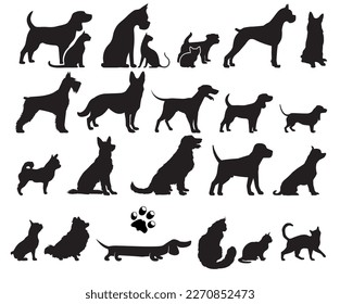 black cats and dogs on a white background
