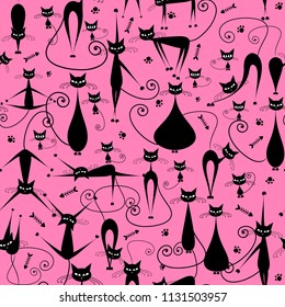 Black cats family, seamless pattern for your design