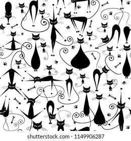 Black cats family, seamless pattern for your design