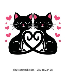 Black Cats Forming a Heart with Their Tails Illustration