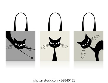 Black cats graceful, design of shopping bags