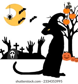 Black cats for Halloween day. Halloween party concept. Vector illustration.