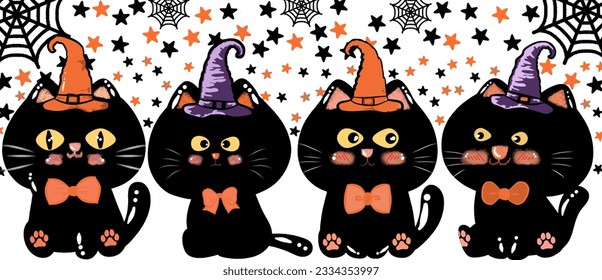Black cats for Halloween day. Halloween party concept. Vector illustration.