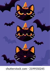 black cats with hat halloween and bats