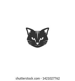 Black cat's head icon isolated on white. tough, cool tom cat with severe look. Vector flat illustration. Magic, halloween, witchery, mascot symbol.