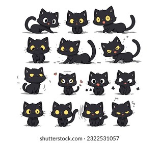 black cats illustration emotion vector