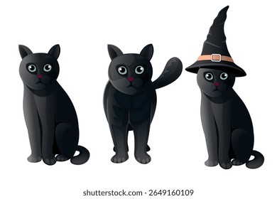 black cats isolated on the white background,halloween concept dark and horror cats clip art vector illustration.