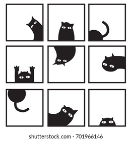 Black cats in nine window vector image