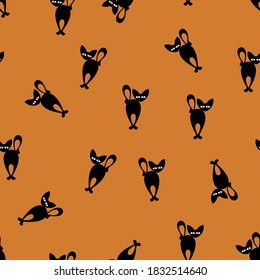 Gatos negros en un fondo naranja, patrón sin costuras. Diseño de Halloween. Diseño creativo de fondo de los sitios web fondo de pantalla cubre envolturas para el patrón textil de Halloween, patrón de impresión.