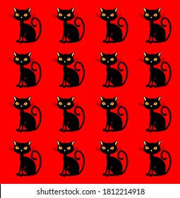 schwarze Katzen auf rotem Hintergrund, Halloween-Textur, Vektorgrafik, EPS10