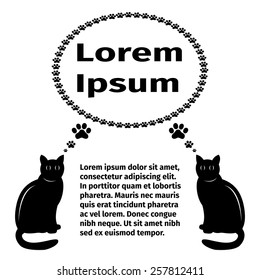 Black cats on a white background. Advertising card, vector illustration