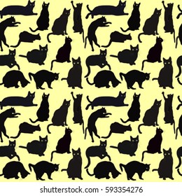Black cats on yellow background