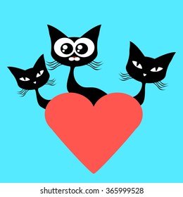 Black cats with a red heart