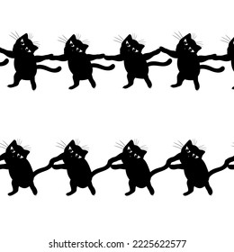 Black cats. Seamless border. Funny kitten.