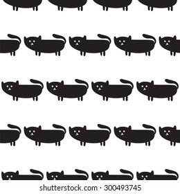 Black cats seamless pattern. Cute background. Vector illustration