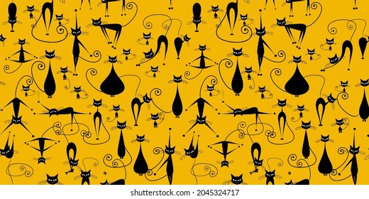 Black cats, seamless pattern for your design