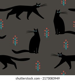Black Cats , seamless vector illustration