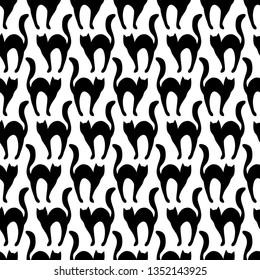Black cats silhouettes, seamless pattern. Vector background, Halloween, flat design.