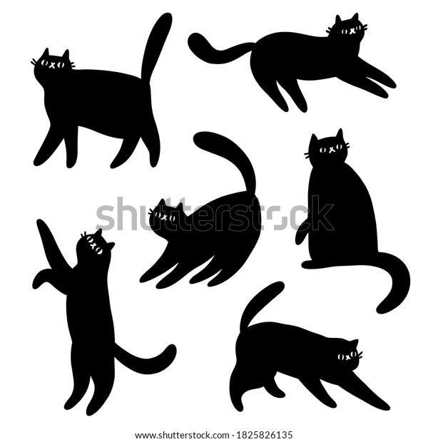 Black Cats Silhouettes Vector Illustrations Cartoon Stock Vector ...