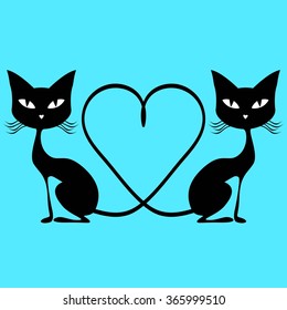 Black cats with tails in shape of a heart