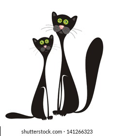  Black cats. Vector illustration.