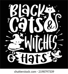 Black cats and witches hats Happy Halloween shirt print template, Pumpkin Fall Witches Halloween Costume shirt design