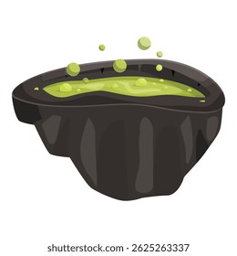 Black cauldron is bubbling with a mysterious green potion, perfect for adding a touch of spooky charm to halloween projects