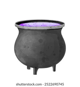 Black cauldron with potion. Vector watercolor illustration of magic witch pots 