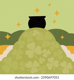 Black cauldron, vector illustration for St. Patrick's Day. Festive vector art