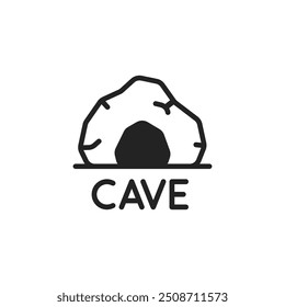 black cave icon with text for travel. abstract linear trend modern graphic art design logotype element isolated on white background. concept of dungeon exploration or interesting spelunking pictogram