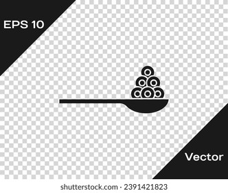 Caviar negro sobre un icono de cuchara aislado sobre fondo transparente.  Vector