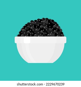 Black caviar in plate isolated. Fish delicacy. Vector illustration