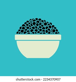 Black caviar in plate isolated. Fish delicacy. Vector illustration