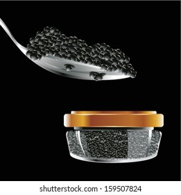 Black caviar in spoon