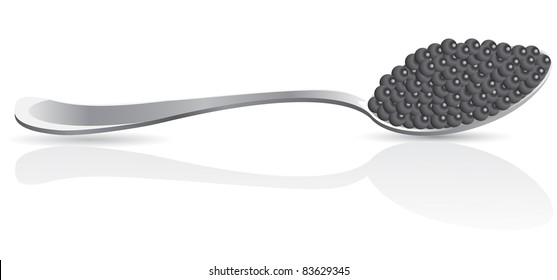 black caviar in spoon vector illustration