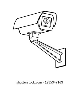 black  CCTV security camera on white background