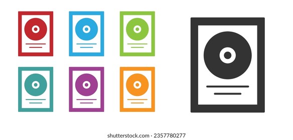 Black CD disk award in frame icon isolated on white background. Modern ceremony. Best seller. Musical trophy. Set icons colorful. Vector