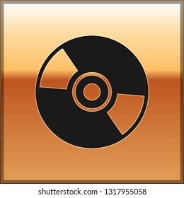 Black CD or DVD disk icon isolated on gold background. Compact disc sign. Vector Illustration