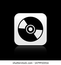 Black CD or DVD disk icon isolated on black background. Compact disc sign. Square button vector Illustration