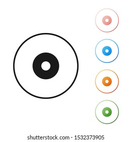 Black CD or DVD disk icon isolated on white background. Compact disc sign. Set icons colorful. Vector Illustration